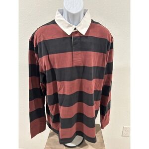 Scotch Soda Amsterdam Mens Rugby Shirt Long Sleeve Run Raisin Black Stripe XL
